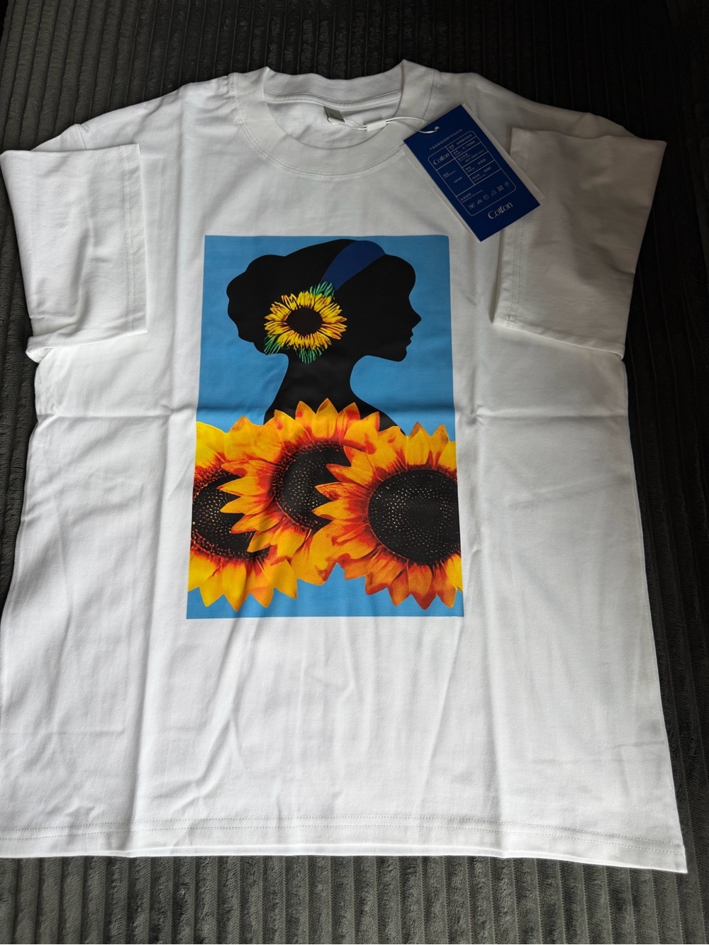 White Tee with Sunflower Silhouette Graphic